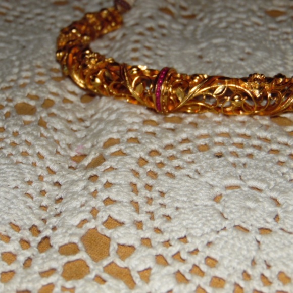 Antique Gold Plated Sone Ki Hasil Carved Necklace Seed Beads Drawstring - Picture 8 of 10
